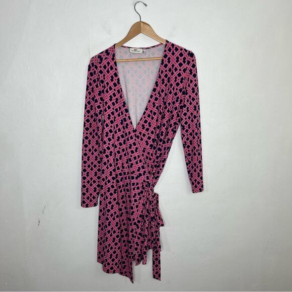 Vineyard Vines Dresses & Skirts - Vineyard Vines Long-Sleeve Lattice Knit Wrap Dress Pink Blue Size Small